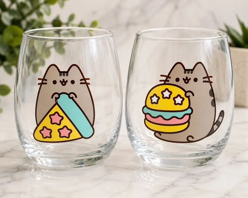 Pusheen Box Exclusive Winter 2020 Stemless Glasses Pizza Burger Snack Tumblers